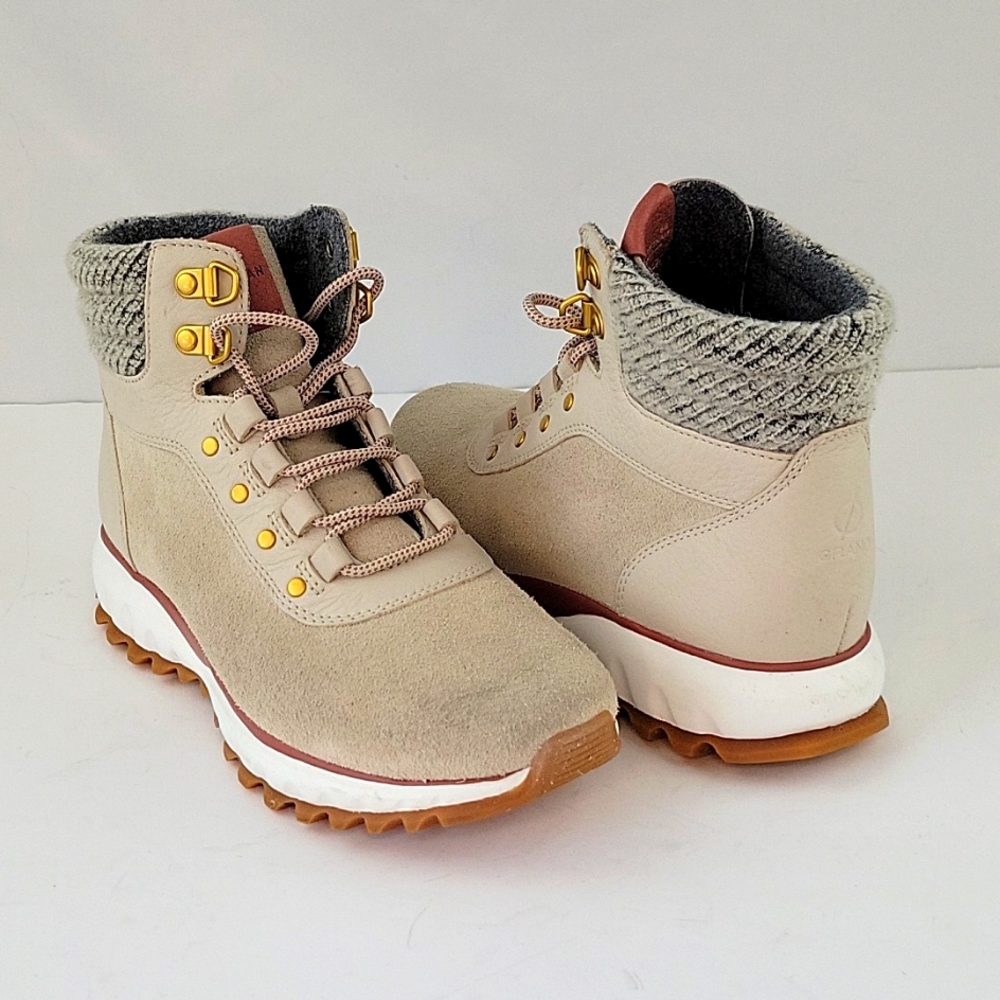Cole Haan Grand Explore Lace Up Sneaker Boot Cream/Pink Size 6